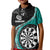 Personalised New Zealand Darts Kid Polo Shirt Koru Tribal Tattoo and Silver Fern Maori Pattern Teal Color