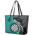 Personalised New Zealand Darts Leather Tote Bag Koru Tribal Tattoo and Silver Fern Maori Pattern Teal Color