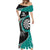 Personalised New Zealand Darts Mermaid Dress Koru Tribal Tattoo and Silver Fern Maori Pattern Teal Color