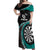 Personalised New Zealand Darts Off Shoulder Maxi Dress Koru Tribal Tattoo and Silver Fern Maori Pattern Teal Color