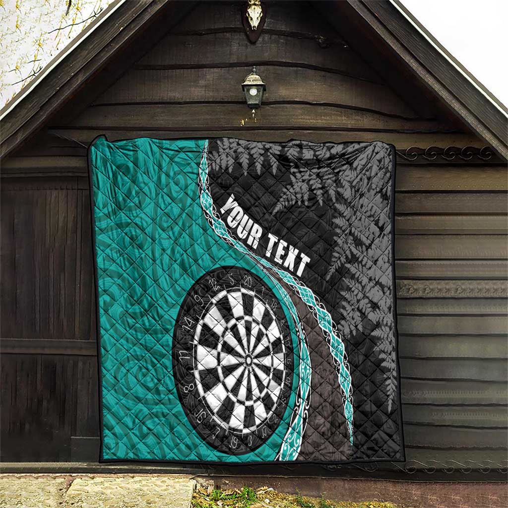 Personalised New Zealand Darts Quilt Koru Tribal Tattoo and Silver Fern Maori Pattern Teal Color