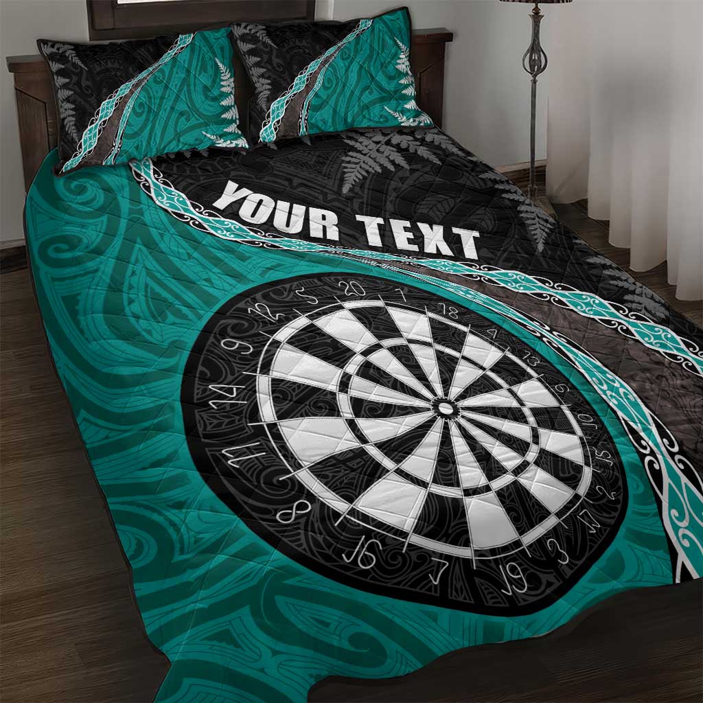 Personalised New Zealand Darts Quilt Bed Set Koru Tribal Tattoo and Silver Fern Maori Pattern Teal Color