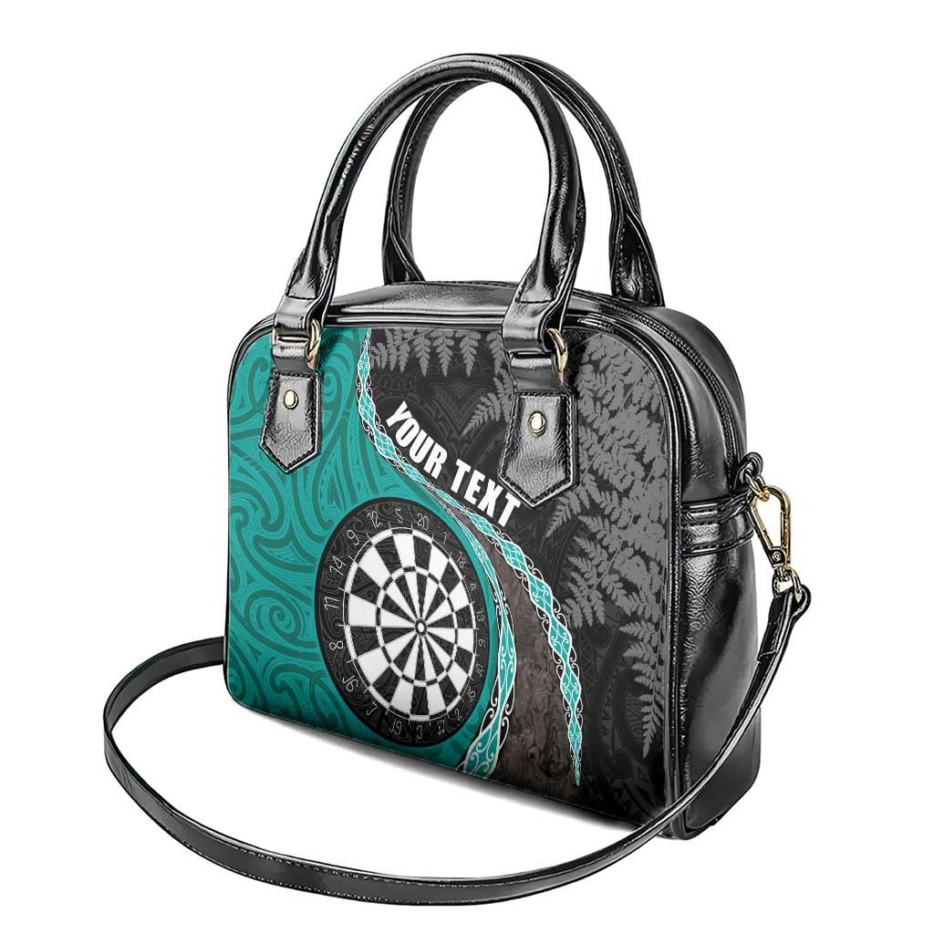 Personalised New Zealand Darts Shoulder Handbag Koru Tribal Tattoo and Silver Fern Maori Pattern Teal Color