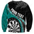 Personalised New Zealand Darts Sweatshirt Koru Tribal Tattoo and Silver Fern Maori Pattern Teal Color