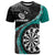 Personalised New Zealand Darts T Shirt Koru Tribal Tattoo and Silver Fern Maori Pattern Teal Color