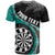 Personalised New Zealand Darts T Shirt Koru Tribal Tattoo and Silver Fern Maori Pattern Teal Color