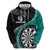 Personalised New Zealand Darts Zip Hoodie Koru Tribal Tattoo and Silver Fern Maori Pattern Teal Color