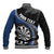 Personalised New Zealand Darts Baseball Jacket Koru Tribal Tattoo and Silver Fern Maori Pattern Blue Color