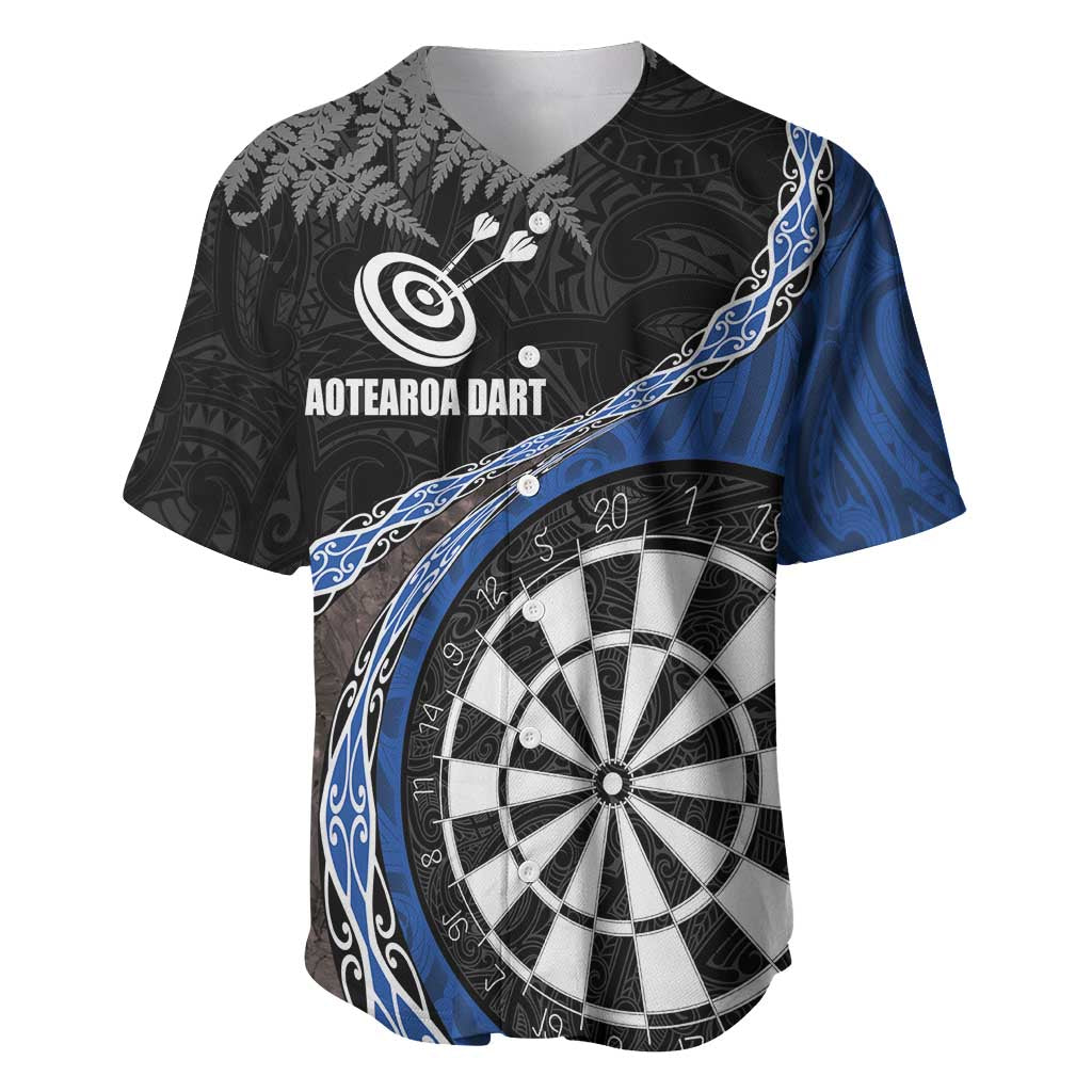 Personalised New Zealand Darts Baseball Jersey Koru Tribal Tattoo and Silver Fern Maori Pattern Blue Color