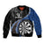 Personalised New Zealand Darts Bomber Jacket Koru Tribal Tattoo and Silver Fern Maori Pattern Blue Color