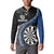 Personalised New Zealand Darts Button Sweatshirt Koru Tribal Tattoo and Silver Fern Maori Pattern Blue Color