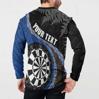 Personalised New Zealand Darts Button Sweatshirt Koru Tribal Tattoo and Silver Fern Maori Pattern Blue Color LT03 - Polynesian Pride