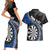 Personalised New Zealand Darts Couples Matching Short Sleeve Bodycon Dress and Hawaiian Shirt Koru Tribal Tattoo and Silver Fern Maori Pattern Blue Color