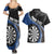 Personalised New Zealand Darts Couples Matching Summer Maxi Dress and Hawaiian Shirt Koru Tribal Tattoo and Silver Fern Maori Pattern Blue Color