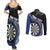 Personalised New Zealand Darts Couples Matching Summer Maxi Dress and Long Sleeve Button Shirt Koru Tribal Tattoo and Silver Fern Maori Pattern Blue Color