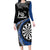 Personalised New Zealand Darts Family Matching Long Sleeve Bodycon Dress and Hawaiian Shirt Koru Tribal Tattoo and Silver Fern Maori Pattern Blue Color