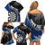 Personalised New Zealand Darts Family Matching Off Shoulder Short Dress and Hawaiian Shirt Koru Tribal Tattoo and Silver Fern Maori Pattern Blue Color