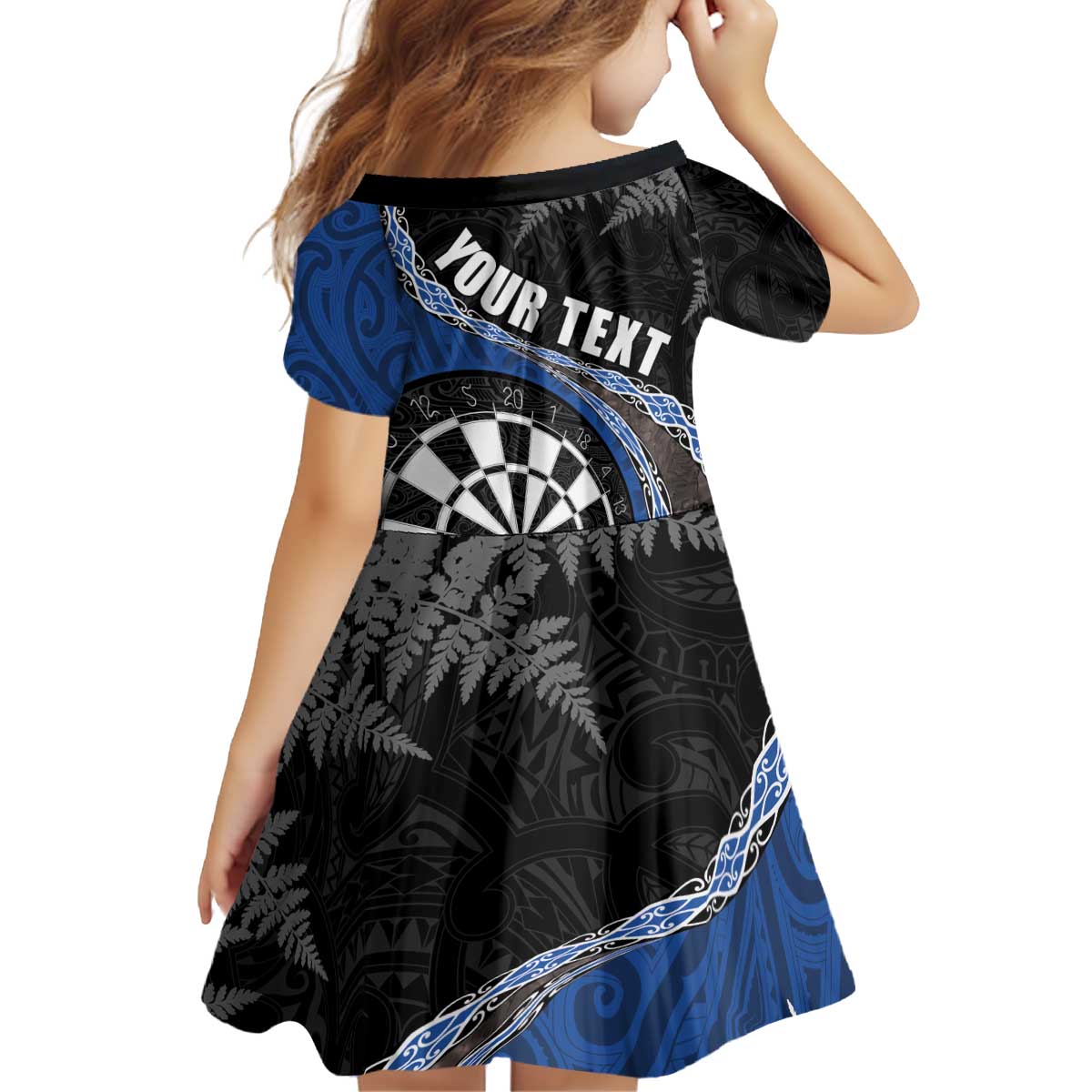 Personalised New Zealand Darts Family Matching Puletasi and Hawaiian Shirt Koru Tribal Tattoo and Silver Fern Maori Pattern Blue Color