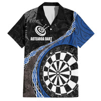 Personalised New Zealand Darts Family Matching Puletasi and Hawaiian Shirt Koru Tribal Tattoo and Silver Fern Maori Pattern Blue Color