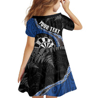 Personalised New Zealand Darts Family Matching Short Sleeve Bodycon Dress and Hawaiian Shirt Koru Tribal Tattoo and Silver Fern Maori Pattern Blue Color