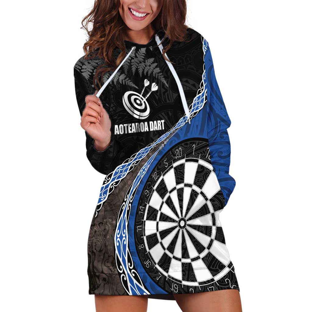 Personalised New Zealand Darts Hoodie Dress Koru Tribal Tattoo and Silver Fern Maori Pattern Blue Color