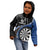 Personalised New Zealand Darts Kid Hoodie Koru Tribal Tattoo and Silver Fern Maori Pattern Blue Color