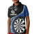 Personalised New Zealand Darts Kid Polo Shirt Koru Tribal Tattoo and Silver Fern Maori Pattern Blue Color