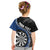 Personalised New Zealand Darts Kid T Shirt Koru Tribal Tattoo and Silver Fern Maori Pattern Blue Color