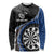 Personalised New Zealand Darts Long Sleeve Shirt Koru Tribal Tattoo and Silver Fern Maori Pattern Blue Color