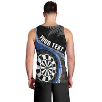 Personalised New Zealand Darts Men Tank Top Koru Tribal Tattoo and Silver Fern Maori Pattern Blue Color