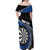 Personalised New Zealand Darts Off Shoulder Maxi Dress Koru Tribal Tattoo and Silver Fern Maori Pattern Blue Color