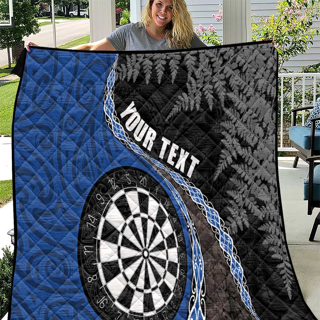 Personalised New Zealand Darts Quilt Koru Tribal Tattoo and Silver Fern Maori Pattern Blue Color