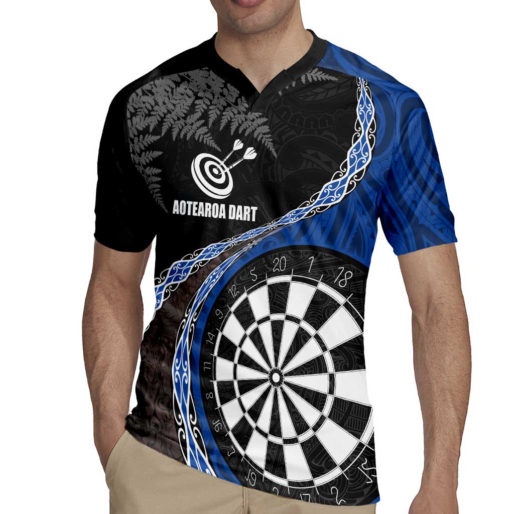 Personalised New Zealand Darts Rugby Jersey Koru Tribal Tattoo and Silver Fern Maori Pattern Blue Color