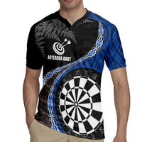 Personalised New Zealand Darts Rugby Jersey Koru Tribal Tattoo and Silver Fern Maori Pattern Blue Color