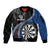 Personalised New Zealand Darts Sleeve Zip Bomber Jacket Koru Tribal Tattoo and Silver Fern Maori Pattern Blue Color