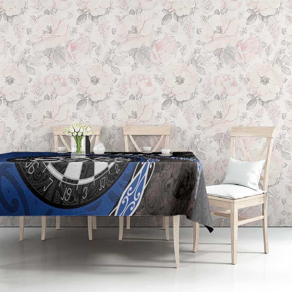 Personalised New Zealand Darts Tablecloth Koru Tribal Tattoo and Silver Fern Maori Pattern Blue Color LT03 - Polynesian Pride