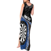 Personalised New Zealand Darts Tank Maxi Dress Koru Tribal Tattoo and Silver Fern Maori Pattern Blue Color