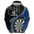 Personalised New Zealand Darts Zip Hoodie Koru Tribal Tattoo and Silver Fern Maori Pattern Blue Color