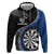 Personalised New Zealand Darts Zip Hoodie Koru Tribal Tattoo and Silver Fern Maori Pattern Blue Color