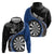 Personalised New Zealand Darts Zip Hoodie Koru Tribal Tattoo and Silver Fern Maori Pattern Blue Color