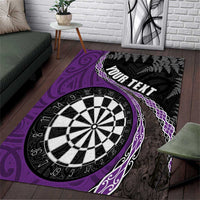 Personalised New Zealand Darts Area Rug Koru Tribal Tattoo and Silver Fern Maori Pattern Purple Color