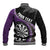 Personalised New Zealand Darts Baseball Jacket Koru Tribal Tattoo and Silver Fern Maori Pattern Purple Color