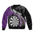 Personalised New Zealand Darts Bomber Jacket Koru Tribal Tattoo and Silver Fern Maori Pattern Purple Color