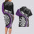 Personalised New Zealand Darts Couples Matching Long Sleeve Bodycon Dress and Hawaiian Shirt Koru Tribal Tattoo and Silver Fern Maori Pattern Purple Color