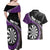 Personalised New Zealand Darts Couples Matching Off Shoulder Maxi Dress and Hawaiian Shirt Koru Tribal Tattoo and Silver Fern Maori Pattern Purple Color