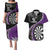 Personalised New Zealand Darts Couples Matching Puletasi and Hawaiian Shirt Koru Tribal Tattoo and Silver Fern Maori Pattern Purple Color