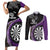 Personalised New Zealand Darts Couples Matching Short Sleeve Bodycon Dress and Long Sleeve Button Shirt Koru Tribal Tattoo and Silver Fern Maori Pattern Purple Color