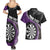 Personalised New Zealand Darts Couples Matching Summer Maxi Dress and Hawaiian Shirt Koru Tribal Tattoo and Silver Fern Maori Pattern Purple Color