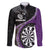 Personalised New Zealand Darts Family Matching Long Sleeve Bodycon Dress and Hawaiian Shirt Koru Tribal Tattoo and Silver Fern Maori Pattern Purple Color