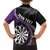 Personalised New Zealand Darts Family Matching Off The Shoulder Long Sleeve Dress and Hawaiian Shirt Koru Tribal Tattoo and Silver Fern Maori Pattern Purple Color